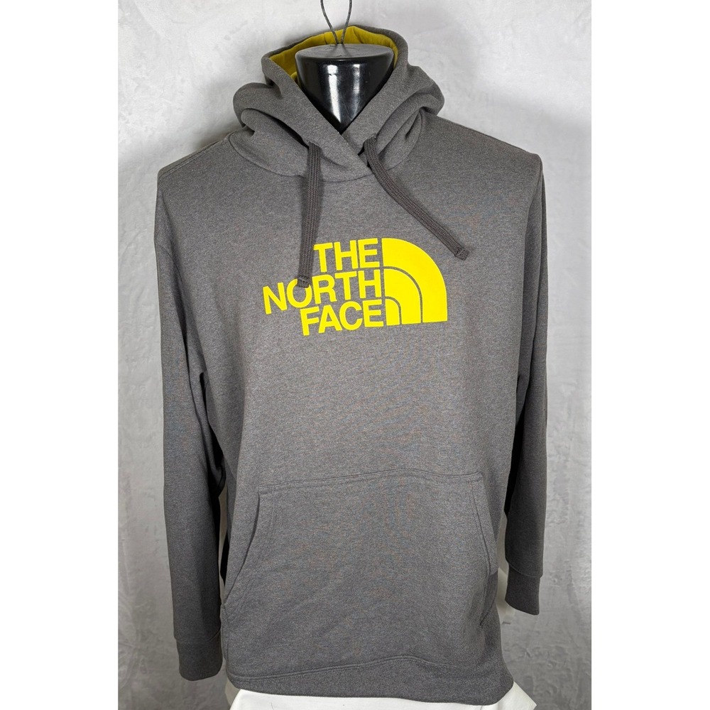 The North Face Mens Logo Pullover Hoodie Sweatshirt Gray Yellow Size XXL